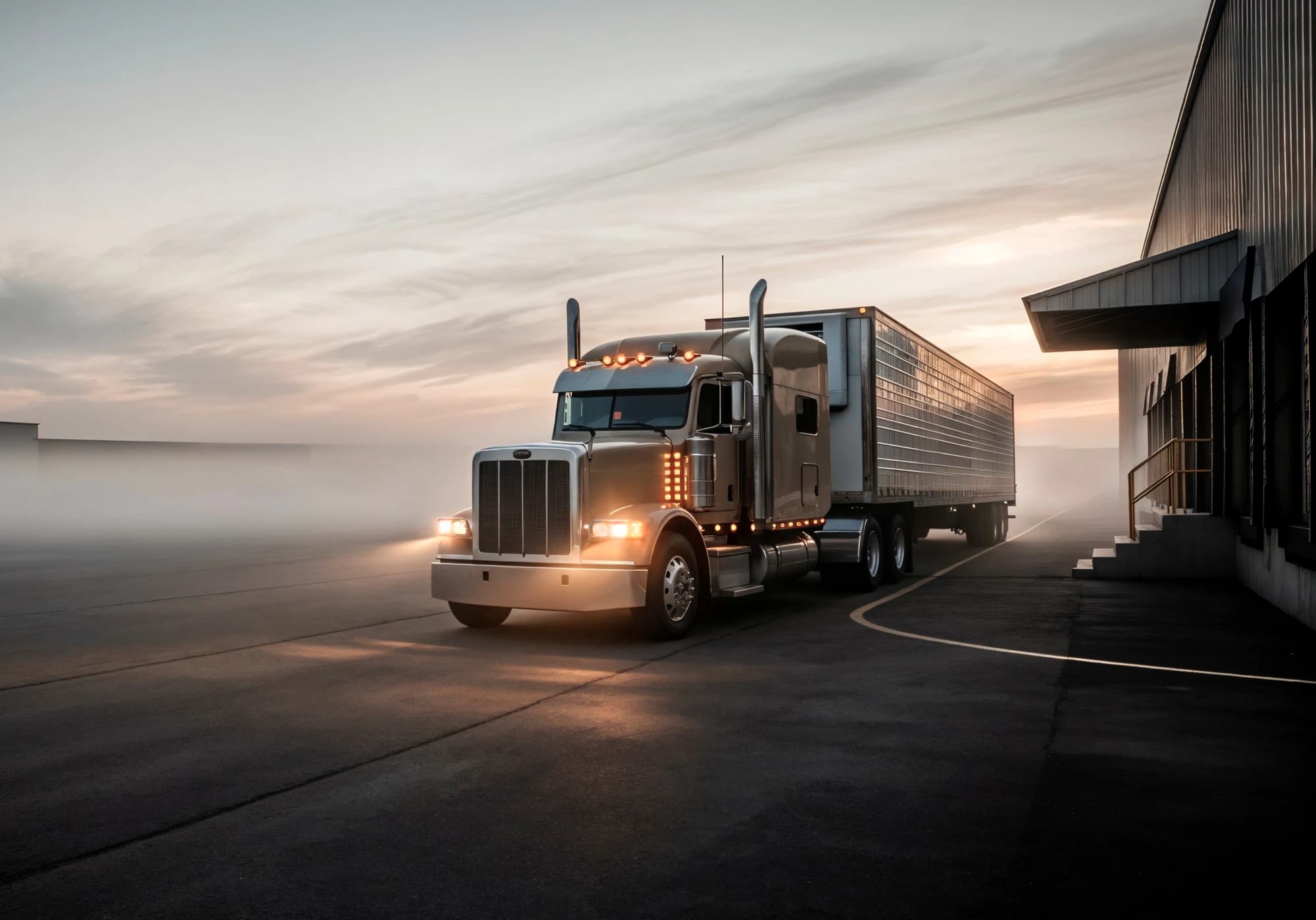 Tractor-trailer ready for dispatch from a custom TMS